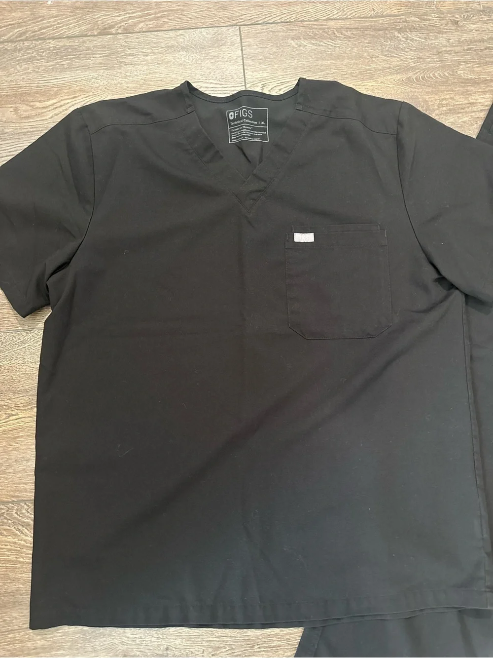 Figs Men's Black Scrub Top and Pants with White Drawstring